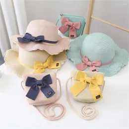 Berets 2023 Girl Baby Hat For Summer Straw Mini Weaving With Grass Cool Sun Protection Beach Small Messenger Bag Kid Cap