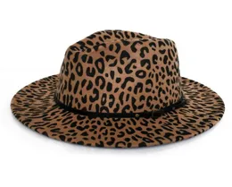 Modna Kobiety Leopard Wool Feel Fedora Jazz Hats Classic Bowler Hat Hat Trend Duże Brimmed Panama Party Trilby Cap6331733