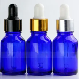 Prezzo all'ingrosso da 15 ml di bottiglie di contagocce cosmetiche in vetro blu e contenitore di olio essenziale liquido con coperchi in alluminio ONTLM