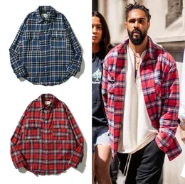 American-Style Red and Blue Color Matching Plaid Flannel Long-Sleeved Shirt Men's and Women's Shirts