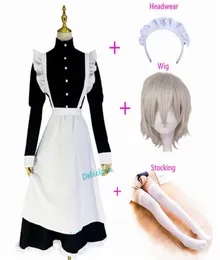 Kvinnliga män Crossdresser Sissy Maid outfit Long Black White Apron Dress Housekeeper Uniform Anime Halloween Cosplay Costume Wig Y0907817532