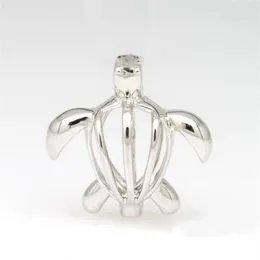 Solid 925 Silver Sea Turtle Cage Sterling Silver pode abrir Pearl Bead Gage Pingente de jóias DIY Charms208o