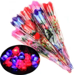 Valentine039S Day Party Materiały LED Kolorowa tkanina róża kwiat Luminous Flashing Różdżka Dekoracja Bukiet Dekor świąteczny 3561758