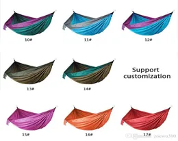 106x55 tum utomhus fallskärmsduk Hammock fällbar fält camping gunga hängande säng nylon hängmattor med rep carabiners 44 färger6021153