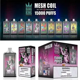 오리지널 뱅 킹 일회용 E 담배 퍼프 15000 퍼프 거대한 vape 펜 15k 퍼프 퍼프 25ml 미리 채워진 vape 펜 주스 충전식 배터리 메쉬 코일 vapor king