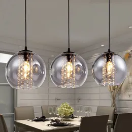 حديثة DIA 20 سم العنبر الكرة الزجاجية قلادة الإضاءة الأزياء DIY المنزل ديكو غرفة المعيشة كريستال E14 LED مصباح المصباح LED