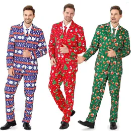 Herrenanzüge Weihnachtsanzug für Männer Kostüm Erwachsene Halloween Party Jacke Outfit mit Krawattenhosen Set lustiger Gentleman Blazer 3pcs