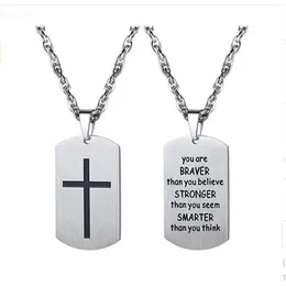 10pcs lot Cross Dog Tag Engraved Bible Letter Stainless Steel pendant necklace Christian Jewelry Baptism for men267t