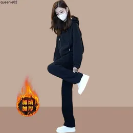 Women's Piece Pants Autumn/winter New Women's Sportswear Set Casual and Fashionable Plush and Thick Hoodie Two-piece Set Stylish and Stylish