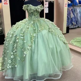 Sage Green Shiny Princess Quinceanera Dresses 2024 Flower Ball Gown Sweet 16 Dress Vestidos de 15 anos Quinceanera Pageant 생일
