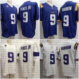 LSU Tigers 9 Joe Burrow Football Jersey 9 Майкл Пеникс -младший. Уайт -фиолетовые мужские майки.