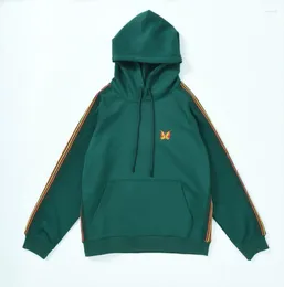 Men's Hoodies Autumn Spring Colorful Stripes Butterfly Embroidered AWGE NEEDLES Dark Green Hoodie Hooded Men Women Oversized Pullovers