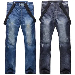 Homens, calças de esqui de jeans homens, inverno quente esportes ao ar livre usam calças de neve à prova d'água à prova d'água do vento, babador de snowboard 231221