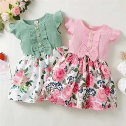 Flickans klänningar 1-5 år Little Girl Princess Dress Clothing Baby Girl Sleeveless Floral Fashion Dress Children Girl Daily Holiday Clothl2405