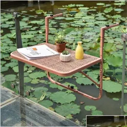 Other Furniture Balcony Hanging Table Railing Metal Iron Rack Foldable European Simple Mini Wall Hangings Learning Tables25 Drop Deliv Dhme3