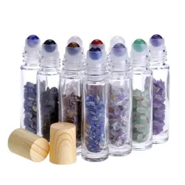 Natural Gemstone Roller Ball Bottle 10 ml Rolling Essential Oil Thick Glass Bopples With Crystal Chips Parfume Bottle Kvrxt