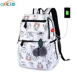 Bags Okkid School Bags for Girls Female Laptop Backpack Usb Backbag Children Backpacks Cute Cat School Backpack for Girls Bag Pack