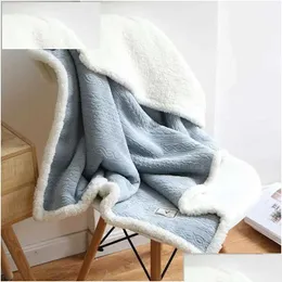 Blankets Casual Flannel Blanket Thick Shawl Nap Double Warm Knee Er Soft Winter Office Solid Color Sofa Throw Drop Delivery Home Gar Dhjgh