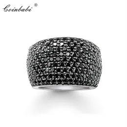 Kokteyl Yüzükleri Siyah Cz Pave Geniş 925 STERLING Gümüş Hediye Kadınlar Erkekler Europe Style Rebel Ring Moda Takı 2109242578