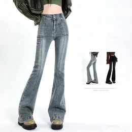 FLARED JEANS KVINNA Vintage High midja Kvinnor Slim Stretch Denim Tight Pant Korean Street Style Casual Trousers Plus Längd 231221