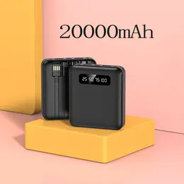 휴대폰 파워 뱅크 20000mah 4 in 1 케이블 야외 휴대용 미니 iPhone 안드로이드 USB 빠른 충전