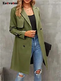 Trench da donna Eotvotee Women Coat Fall Winter 2023 Fashion Sliose giù Collar Double Breasted Jackets Casual Long Sleeve