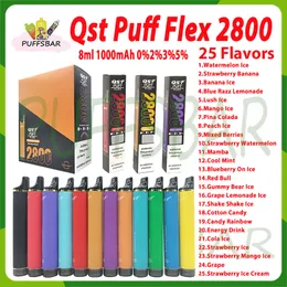 Authentic QST Flex 2800 Puff Disposable Vape Device Concentration 0% 2% 3% 5% 850mAh Battery 8ml 25 Flavors Pre Charged Pen