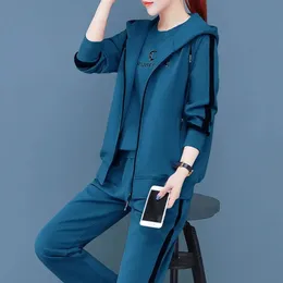 3st Simple Suit Women Sportswear Round Neck Autumn Letter Print Top Vest Pants Zipper Tracksuit Keep Warm 231222