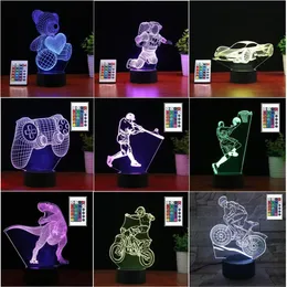 3D led lights Remote Control 16 Color Changing Touch Night Light Acrylic Plates Multi Shape optical illusion Base lamp Atmosphere 2987