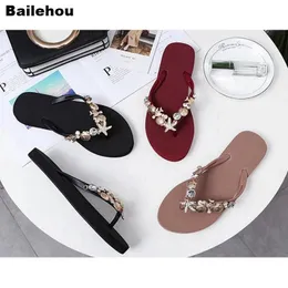 Flops Bailehou Women Beach Pantoffeln Strasskristall Flip Flops nach außen nach Slipper Frauen flache Sandalen auf Rutschen Nonslip Schuh rutschen