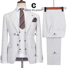 Cenne des Graoom eleganta rutiga kostymer för män skräddarsydda smala fit jacka västbyxor 3 st.