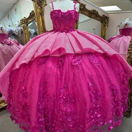 2024 Rose Red Off the Shoulder Quinceanera Dress Princess Beaded 3D Flowers Beads Ball Gown Pageant Birthday Party Sweet 16 15 15