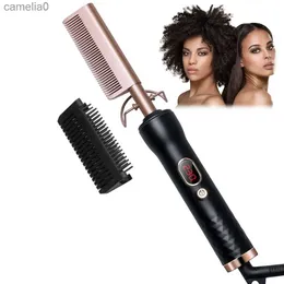 Hair Curlers Straighteners Hot Comb Straightener for Wig Professional Hair Straightening Brush Electric Hair Heating Brush 2 In 1 Hair Straightener CurlerL231222