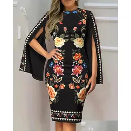 Basic Casual Dresses 2023 Womens A-Line Skirt Temperament Flare Sleeves Y Fashion V-Neck Elegant Commuter Print Dress Drop Delivery Ap Dhzyv