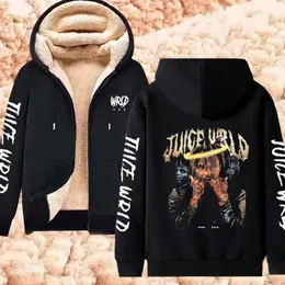 Juice wrld hoodies vinter varma tröjor lambwool blixtlås huvtröja kallsäker vindtät tjockare jackor streetwear plus storlek