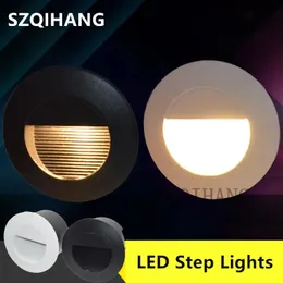 مصابيح LED Stair Light Light Light Lights 3W Round AC85265V/DC12V في الهواء الطلق في الهواء الطلق مقاوم للماء الجدار مصباح أبيض/أسود