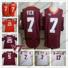 잼 사용자 정의 버지니아 기술 hokies #7 Michael Vick 5 Tyrod Taylor 17 Kam Chancellor 25 Frank Beamer 78 Bruce Smith Red Retired Jersey 4XL