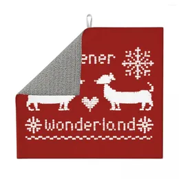 Table Mats Wiener Wonderland In Festive Red Christmas Dachshund Dish Drying Pads Absorbent Funny Sausage Dog Microfiber Dry Drainer