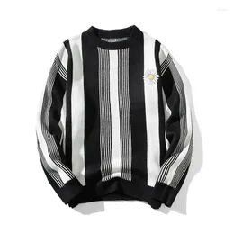Men's Sweaters Loose Round Neck Sweater Striped Sunflower Knit For Warmth In Autumn And Winter Jumper Para Homens