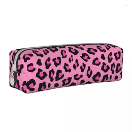 Cosmetic Bags Pink Leopard Animal Print Pencil Cases Fun Pen Box Bag Student Big Capacity Office Pencilcases