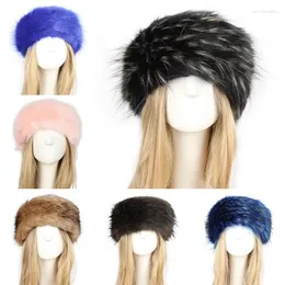 Berets Women Winter Faux Fur Hat Warm Fluffy Female Cap Bomber Hats For Girls Russian Earmuffs Elastic Ski