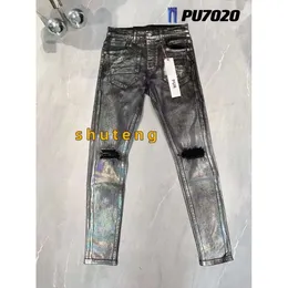 Jeans da uomo firmati viola Moda motociclisti strappati invecchiati Pantaloni cargo in denim da uomo neri 3351