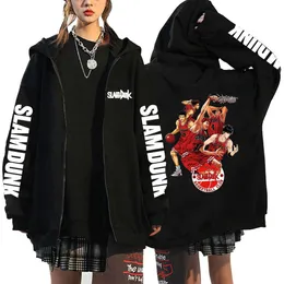 Slam Men's Hoodies Sakuragi Hanamichi Print Zipper Jackets Anime Fleece Zip Up Sweatshirt Loose Streetwear Zipup Coat