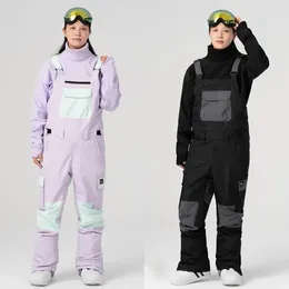 Macaron Color Snowboarding Ski Spodni Windorphood Waterproof Onepiece Patchwork Skiing Men Kobiety Outdoor Sports BIB Pants 231221