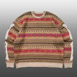 Herrtröjor o-hals män pullover tröja avslappnad vintage tryck stickad ben män herren ropa de hombre