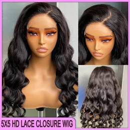 Grade 12A Malaysian Peruvian Indian Brazilian Body Wave 5x5 HD Lace Closure Wig 22 Inch 100% Raw Virgin Remy Human Hair