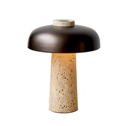 Lampade simpatiche lampada da tavolo a led da funghi giapponese per la camera da letto minimalista studiare in ferro di illuminazione di ferro decorazione artistica da scrivania di pietra