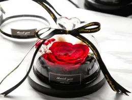 Dekoracyjne wieńce kwiaty zachowane Walentynki Prezent Wyłączna róża w szklanej kopule z światłami Eternal Real7154392
