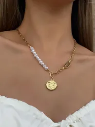 Colares pendentes Flashbuy Pearl Gold Color Chain Charm Geométrico Colar de moeda para mulheres Acessórias de liga para mulheres colar