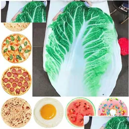 Blankets Fun Realistic Chinese Cabbage Tortilla Burrito Pizza Blanket Donut Fried Egg Watermelon Throw Nt Food Pattern Drop Delivery Dhh0Q